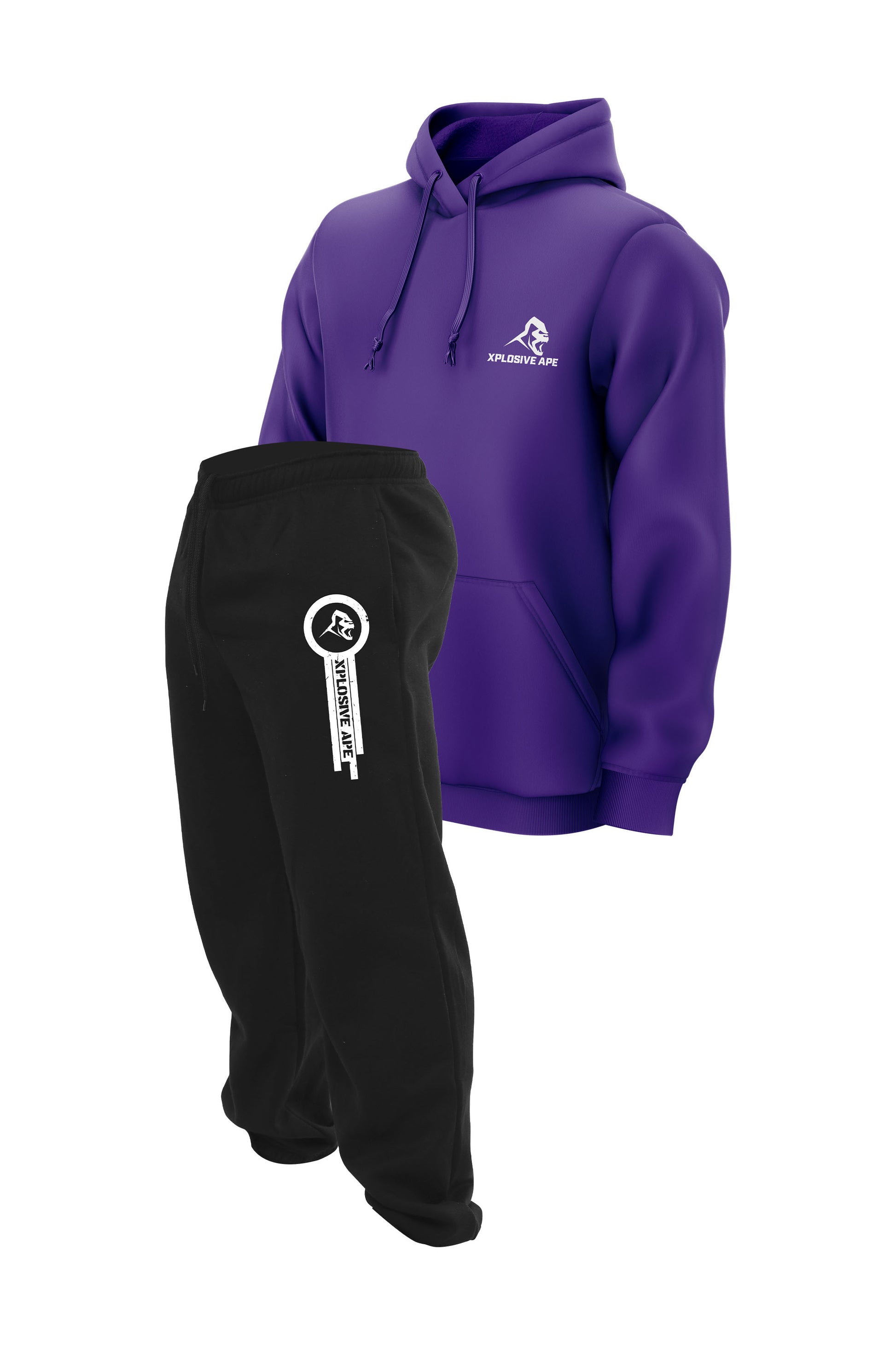 XAPE Panelled Joggers & Essential Hoodie Combo - Black/Purple