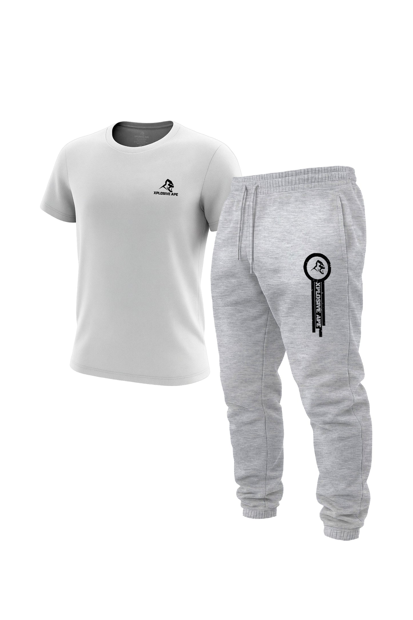 XAPE Prime Tech Tee & Panelled Joggers Combo - White/Sports Grey