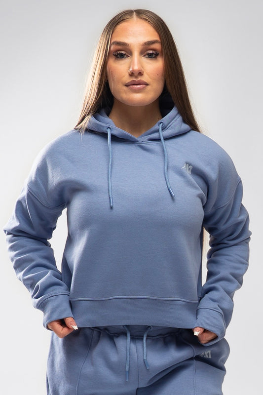 XAPE Core Logo Cropped String Hoodie - Slate Blue