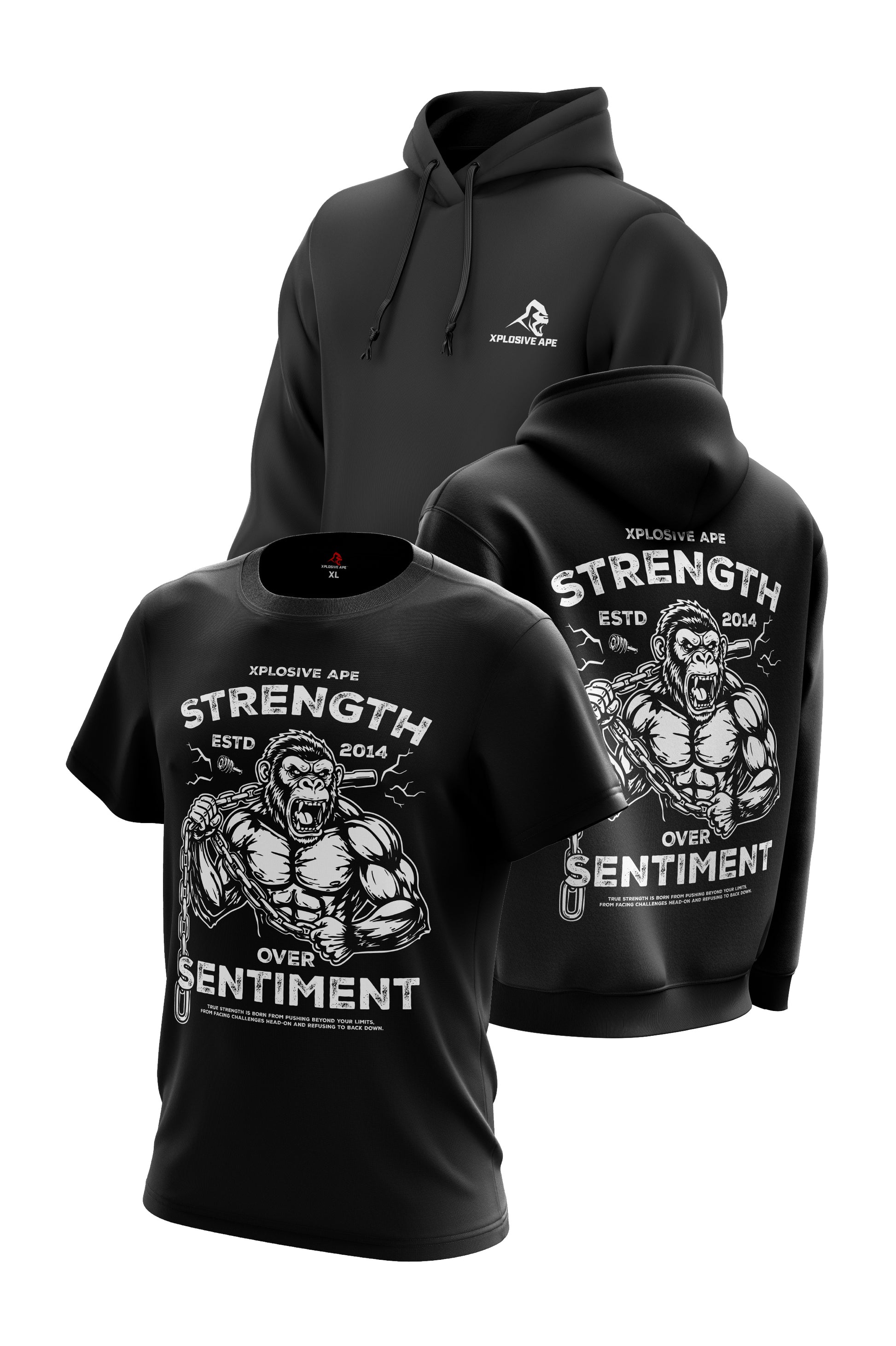 XAPE Strength Over Sentiment Hoodie & Tee Combo - Black