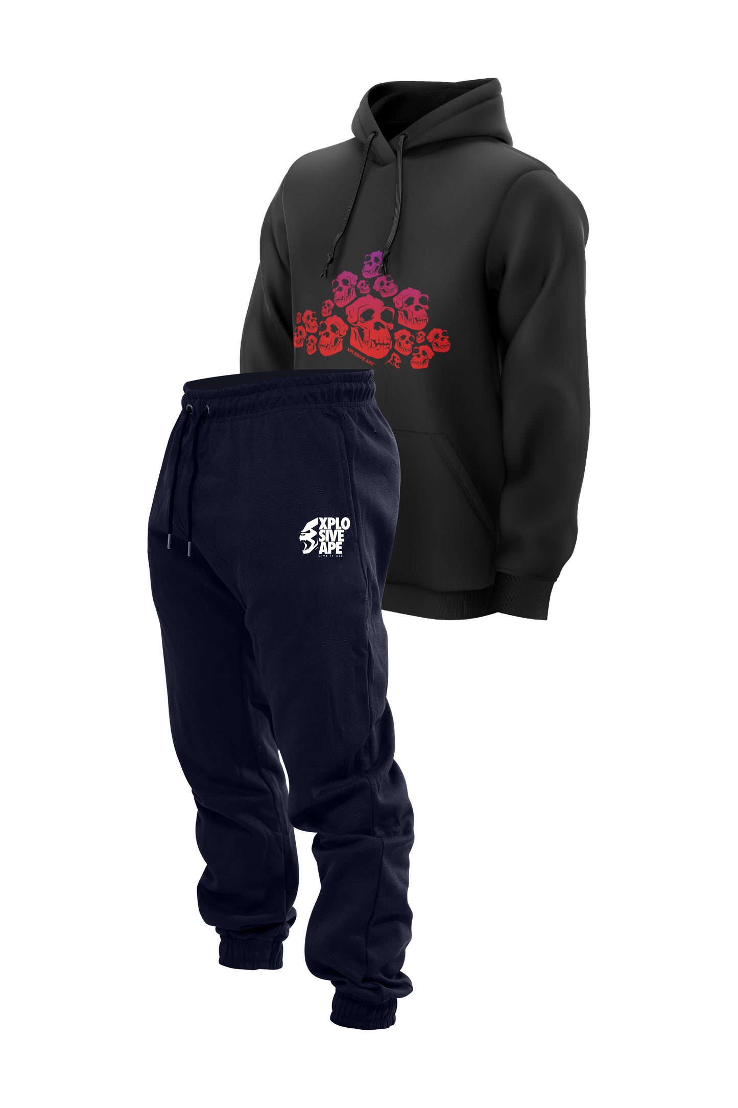 XAPE Skulls Hoodie & Ultimate Joggers Combo - Black/Navy