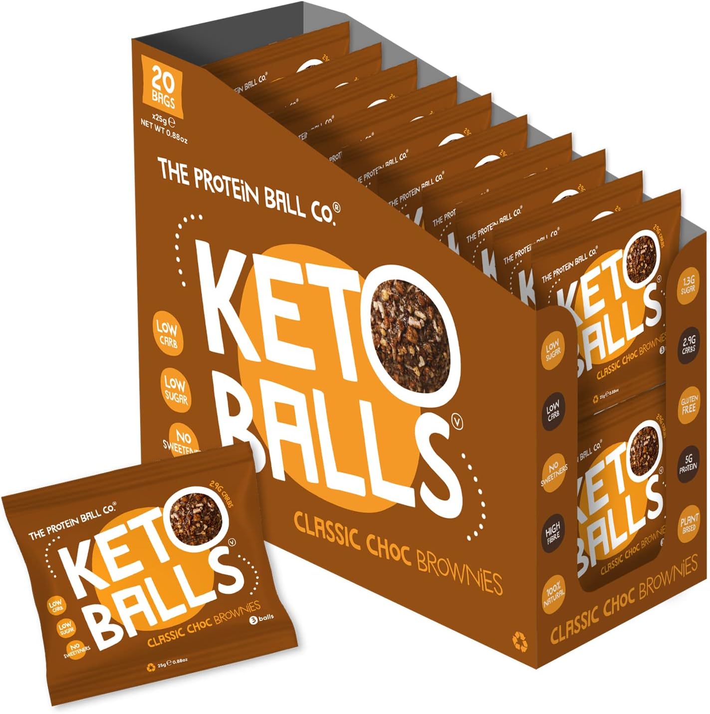 The Protein Ball Co Keto Ball Snack 20x25g Classic Choc Brownies