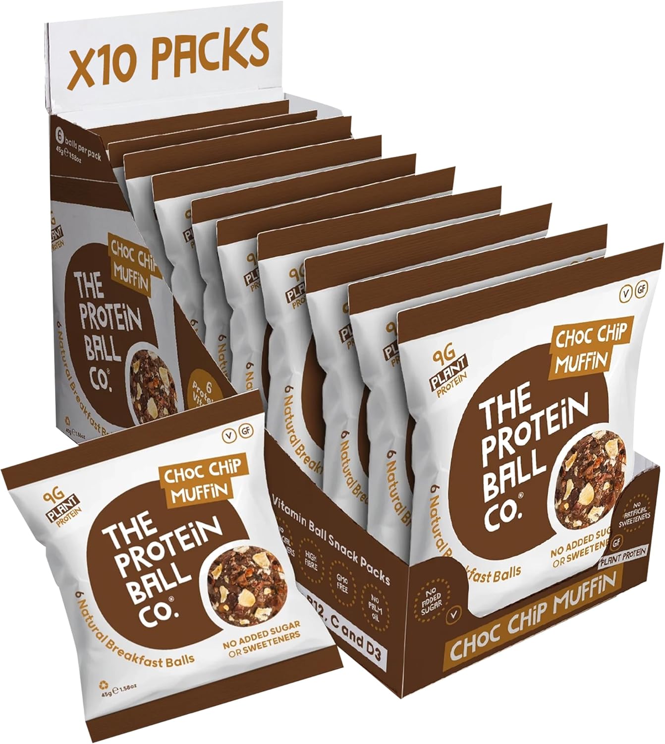 The Protein Ball Co Breakfast To-Go Protein + Vitamin Balls 10x46g Choc Chip Muffin