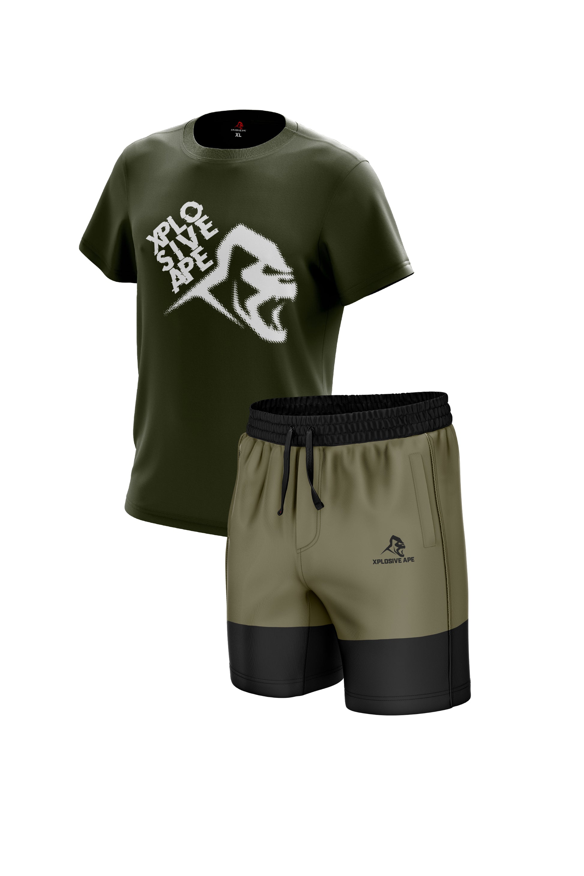 XAPE Elite Shorts & Turbulence Tee - Khaki/Military Green