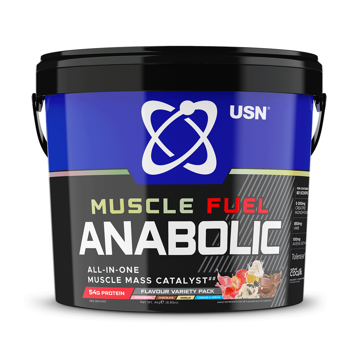 USN Muscle Fuel Anabolic Variety Pack 4kg Cookies and Cream/Choc/Strawb/Vanilla