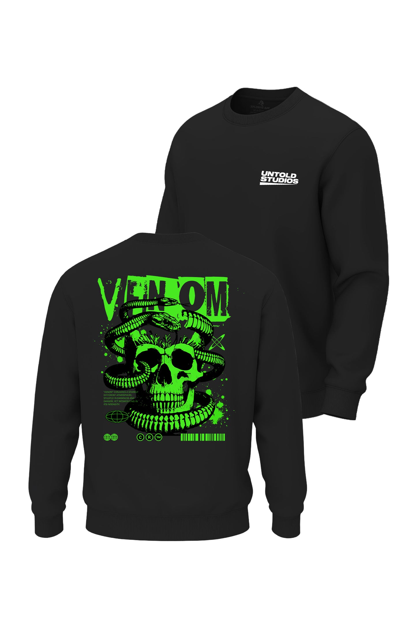 US Gothic Venomous Skull Sweatshirt - Black