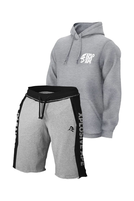 XAPE Grey Ultimate Ape Hoodie & Strip Shorts Combo