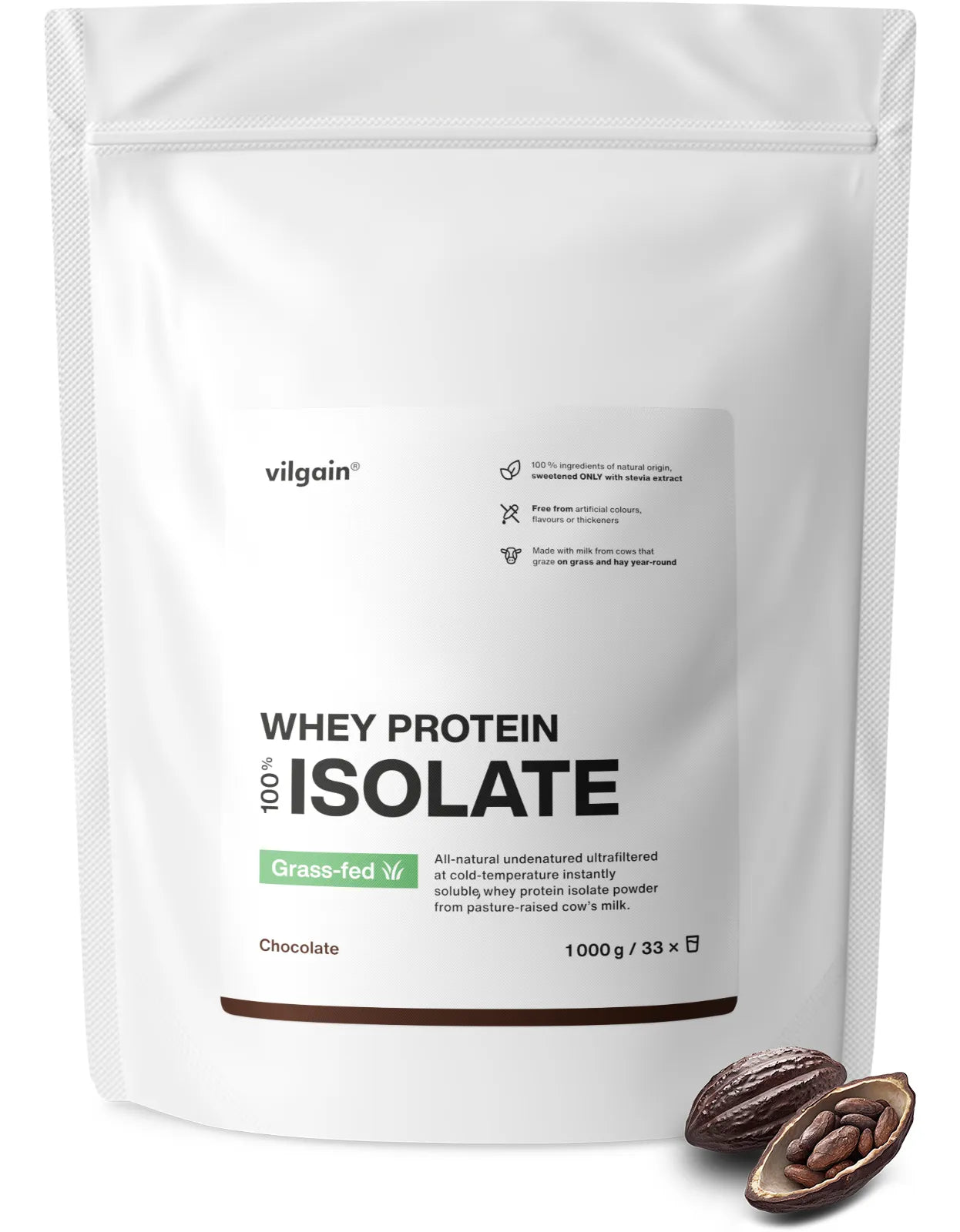 Vilgain Grass-fed Whey Protein Isolate 1000g Chocolate