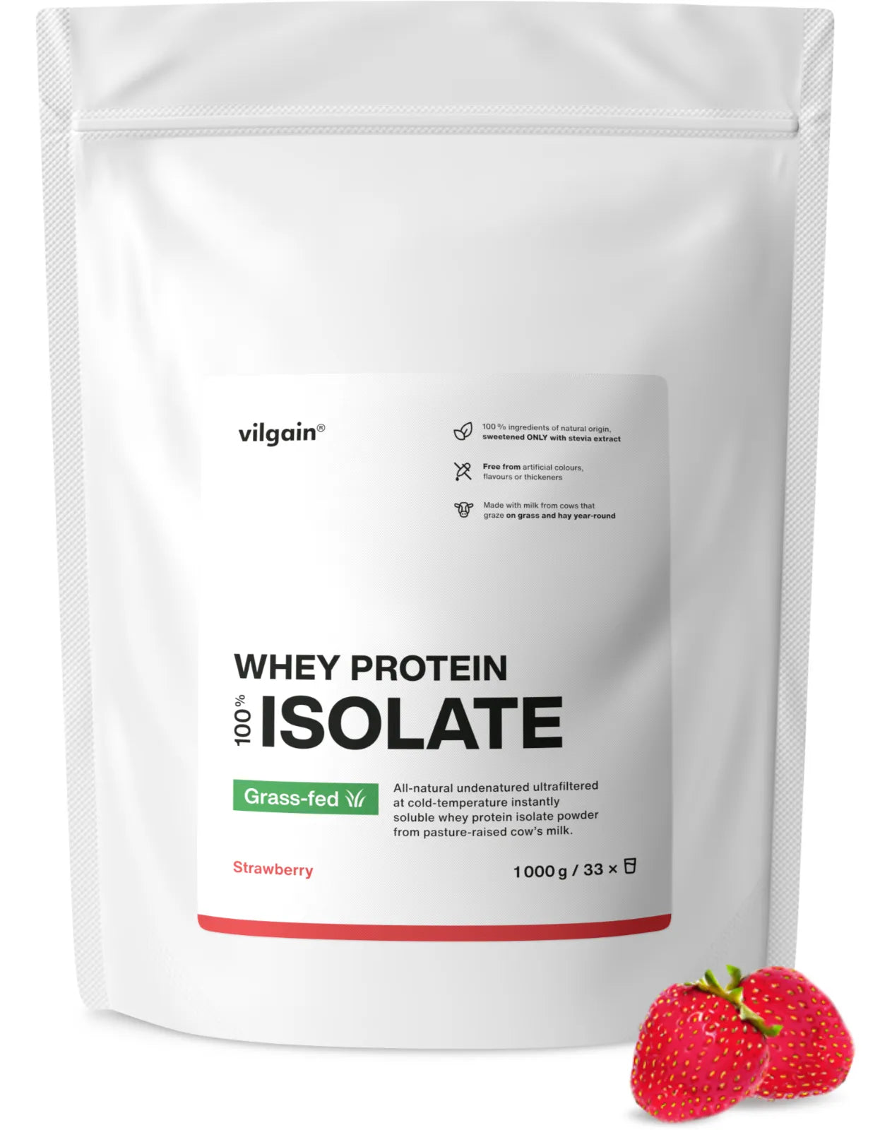 Vilgain Grass-fed Whey Protein Isolate 1000g Strawberry