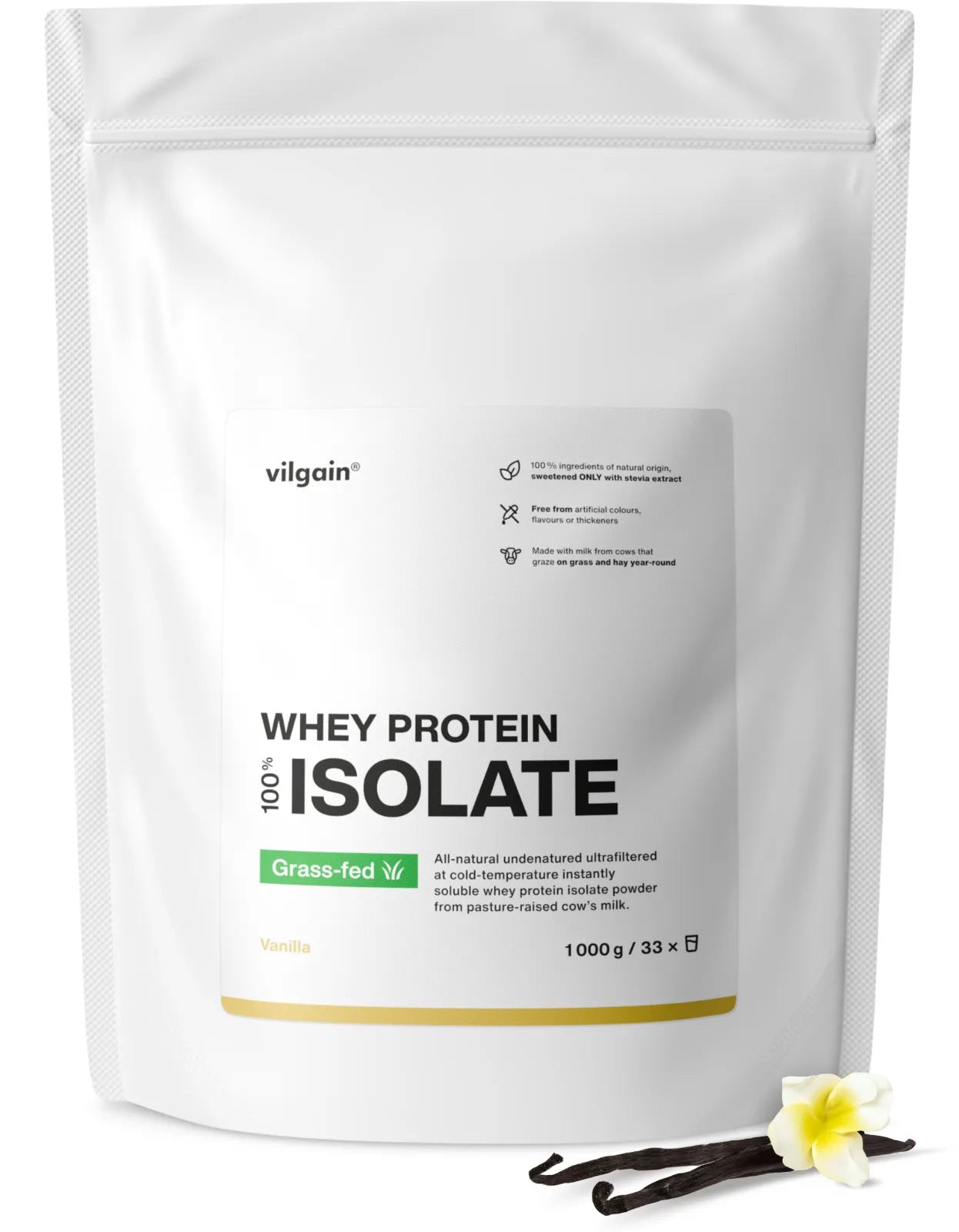 Vilgain Grass-fed Whey Protein Isolate 1000g Vanilla