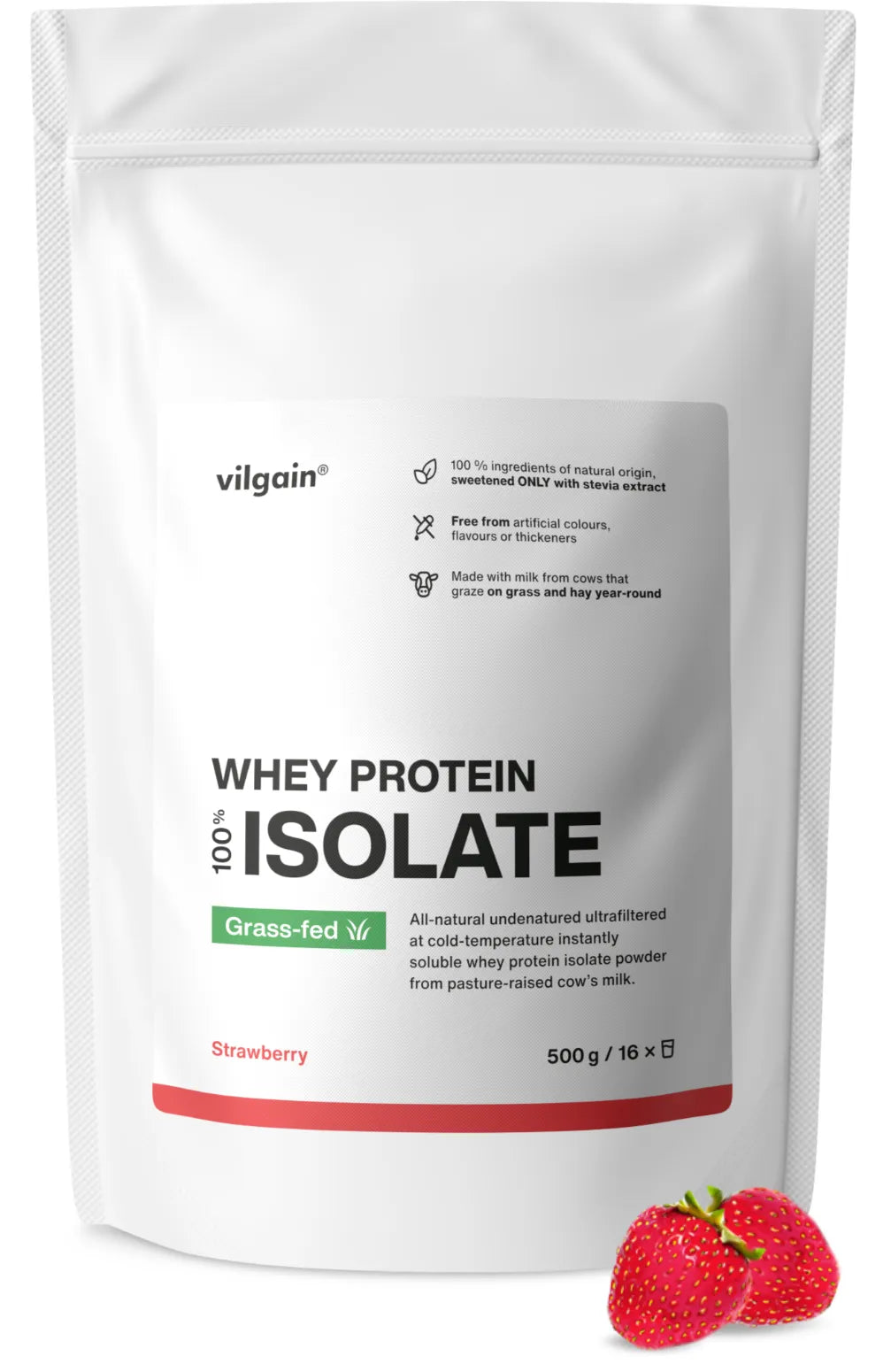 Vilgain Grass-fed Whey Protein Isolate 500g Strawberry