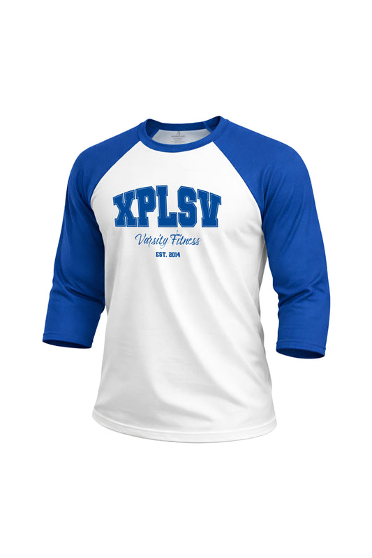 XAPE Varsity Fitness Raglan 3/4 Sleeve Tee - White/Royal Blue