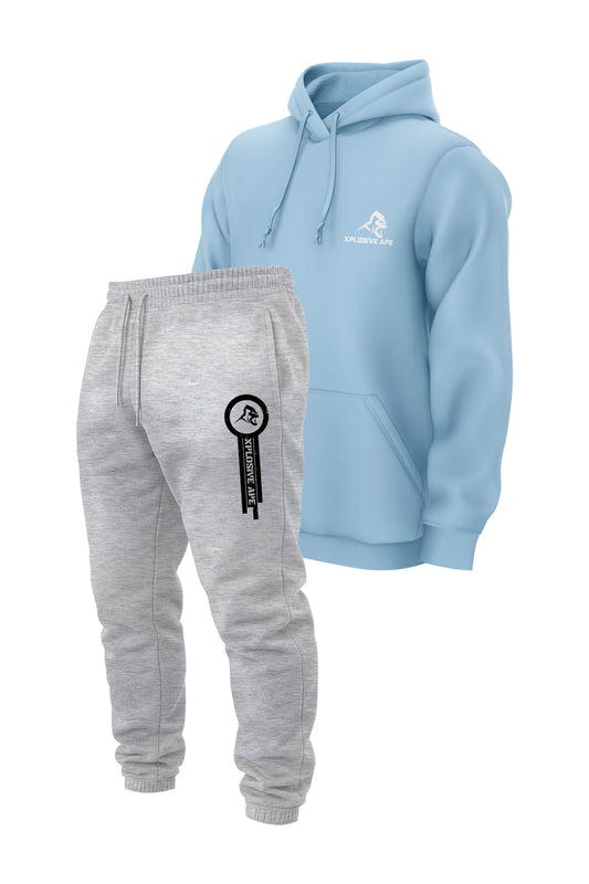 XAPE Classic V2 String Hoodie & Panelled V2 Joggers Combo - Sky/Ash Grey