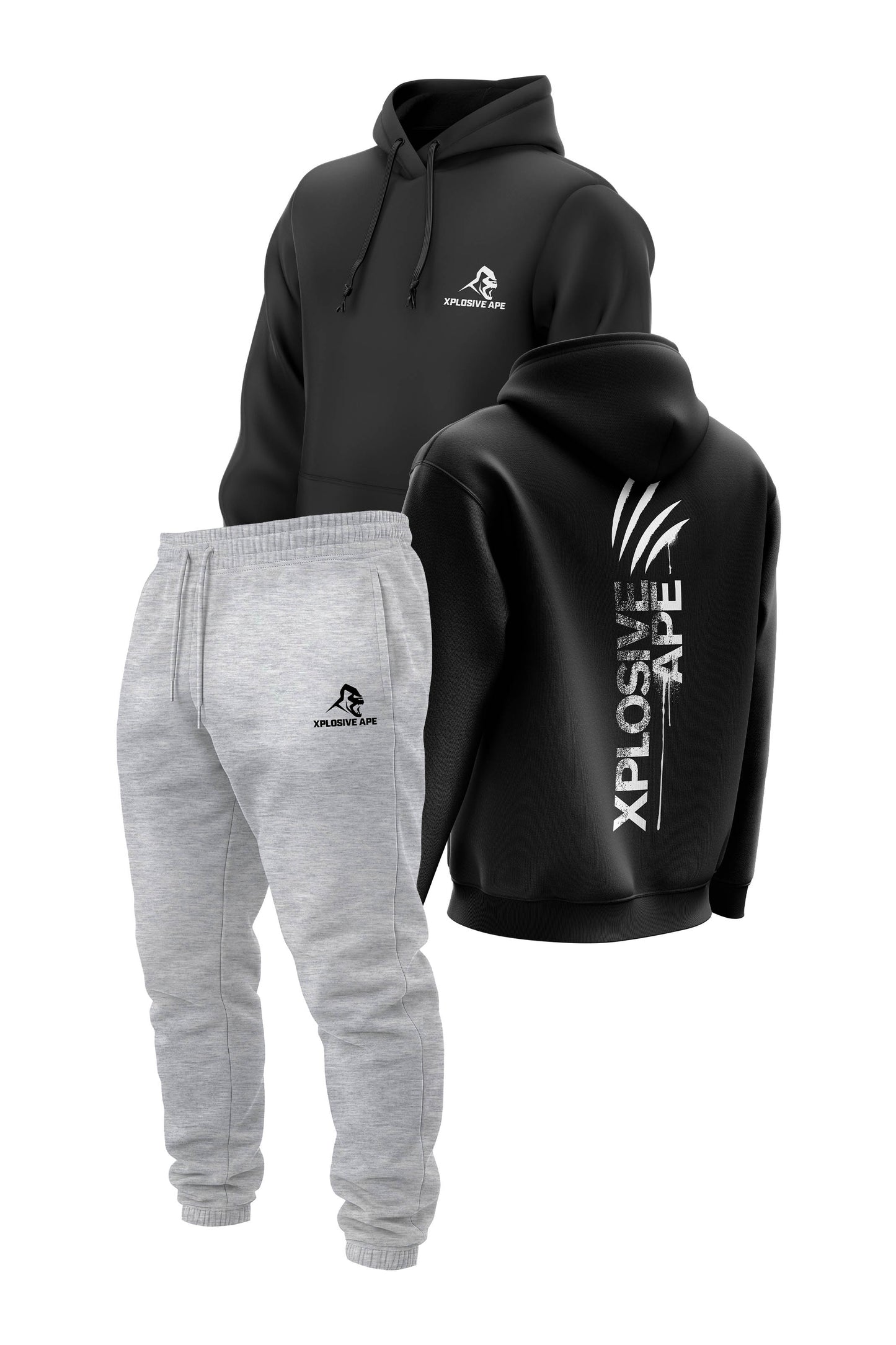 XAPE Claw V2 String Hoodie & Prime Logo V2 Joggers Combo - Black/Sports Grey