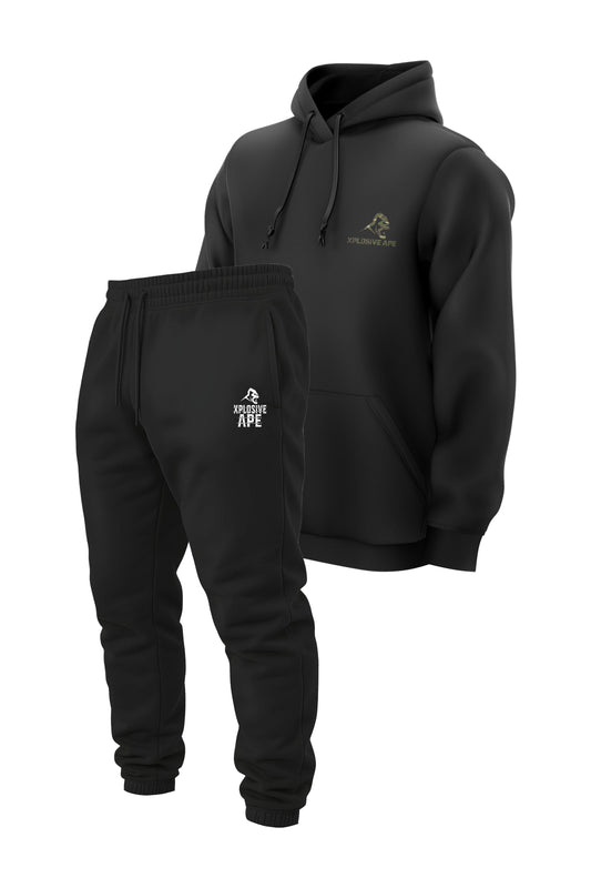 XAPE Essential Camo String Hoodie & Classic Barbed Logo Joggers - Black