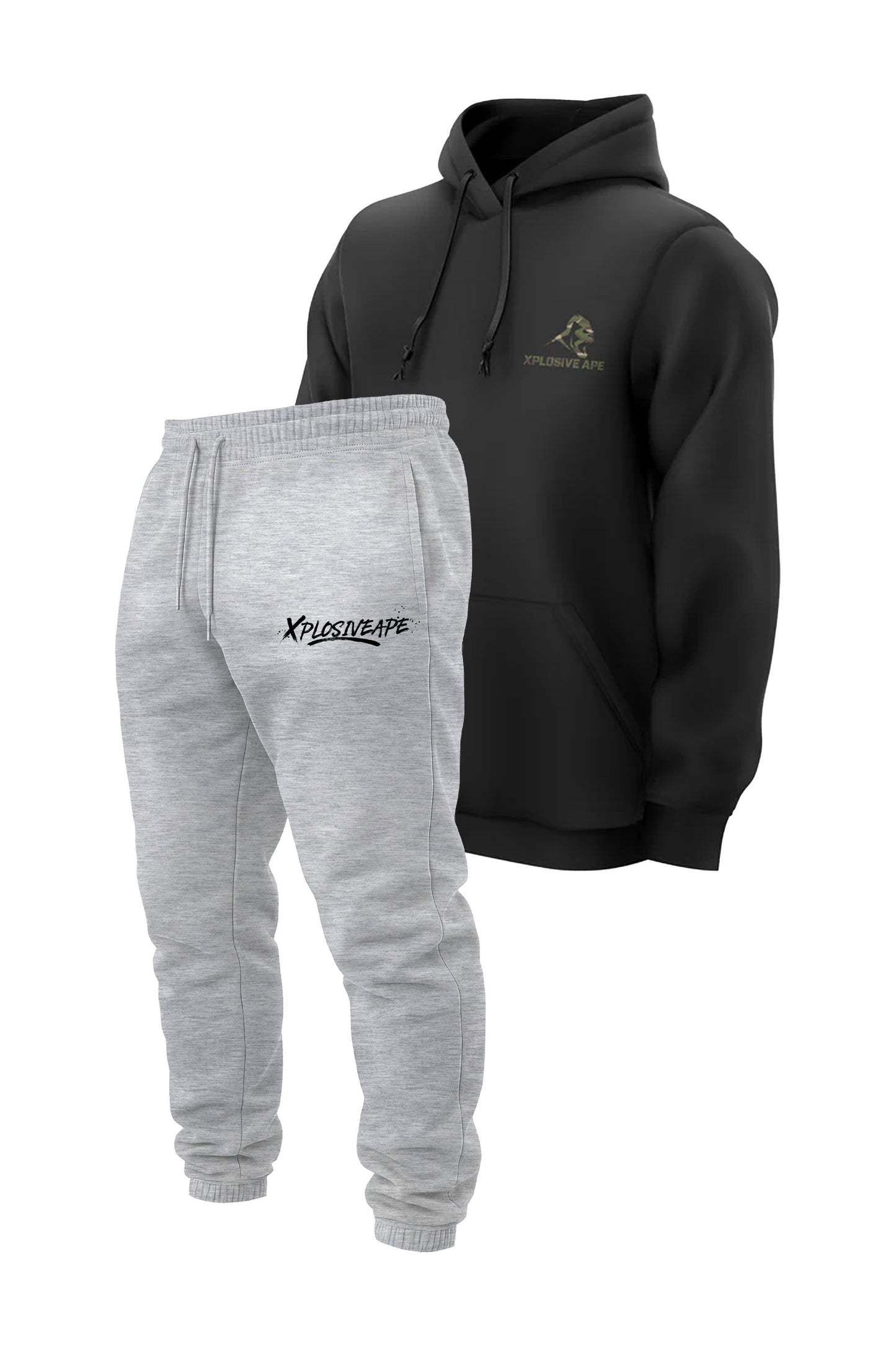 XAPE Essential Camo String Hoodie & Desolate V2 Joggers - Black/Ash Grey