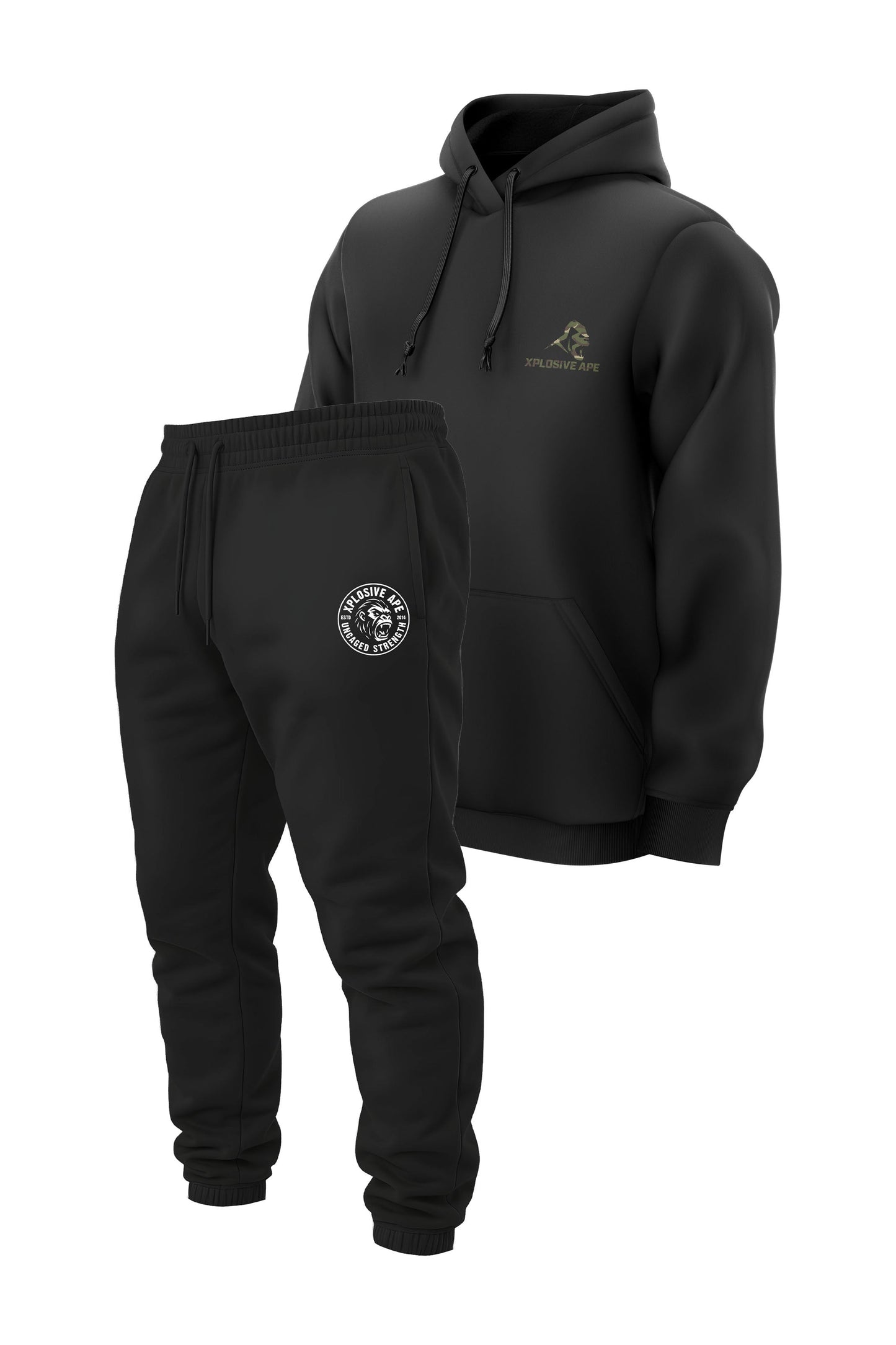 XAPE Essential Camo String Hoodie & Uncaged Strength Joggers Combo - Black