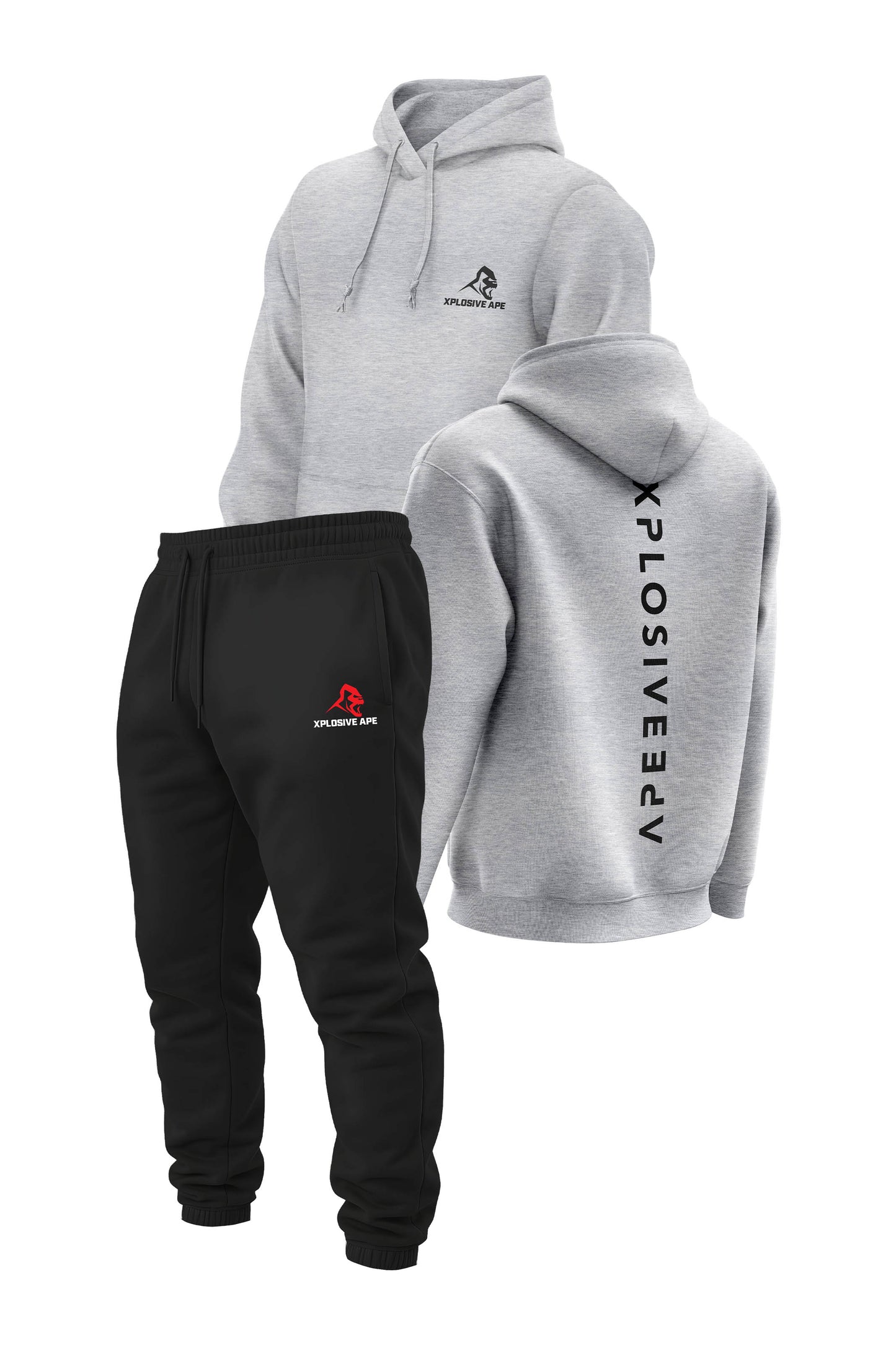 XAPE Futuristic V2 String Hoodie & Original Logo V2 Joggers Combo - Sports Grey/Black