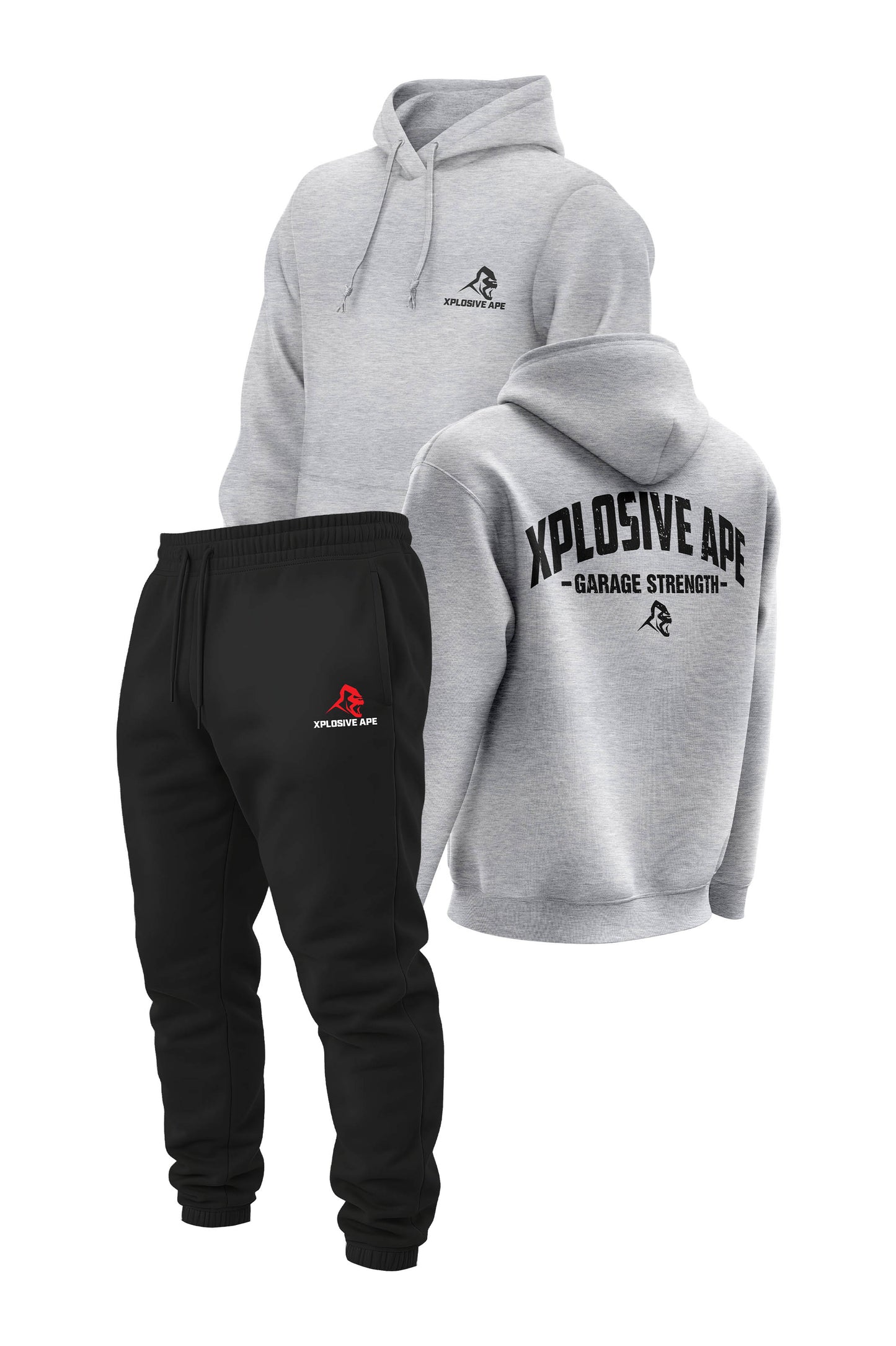 XAPE Garage Strength V2 String Hoodie & Original Logo V2 Joggers Combo - Sports Grey/Black