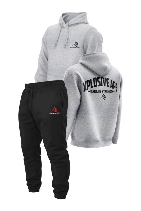 XAPE Garage Strength V2 String Hoodie & Original Logo V2 Joggers Combo - Sports Grey/Black