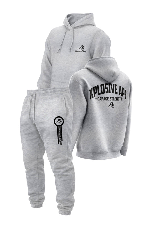 XAPE Garage Strength V2 String Hoodie & Panelled V2 Joggers Combo - Grey