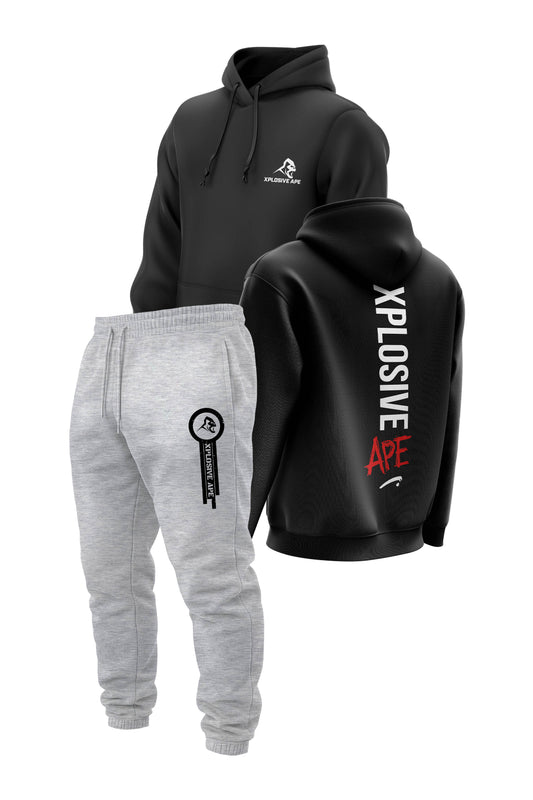XAPE Graffiti V2 String Hoodie & Panelled V2 Joggers Combo - Black/Ash Grey