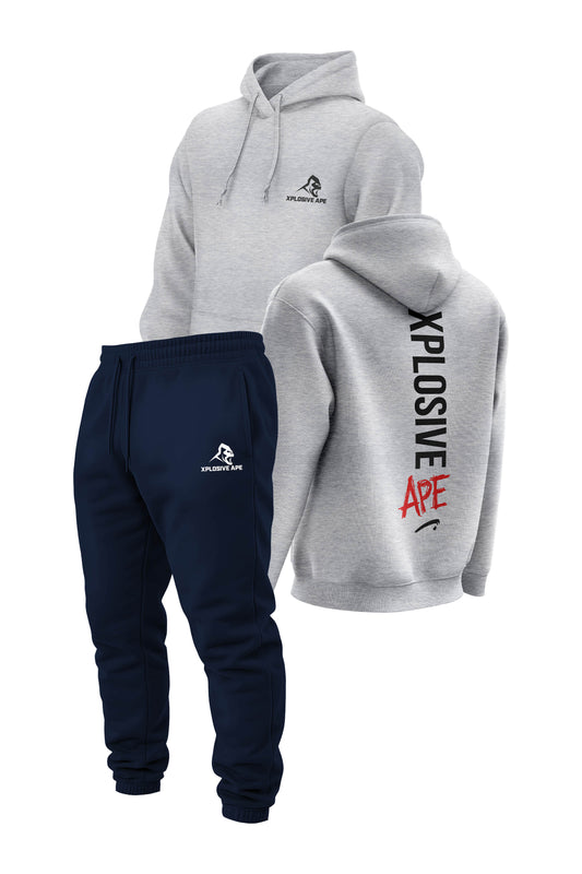 XAPE Graffiti V2 String Hoodie & Prime Logo V2 Joggers Combo - Sports Grey/Navy