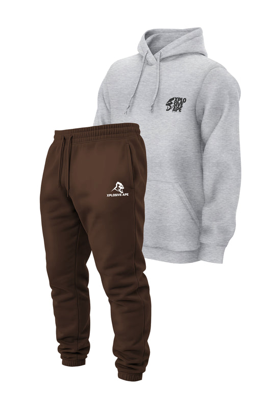 XAPE Ultimate Ape V2 String Hoodie & Prime Logo V2 Joggers Combo - Heather Grey/Dark Brown