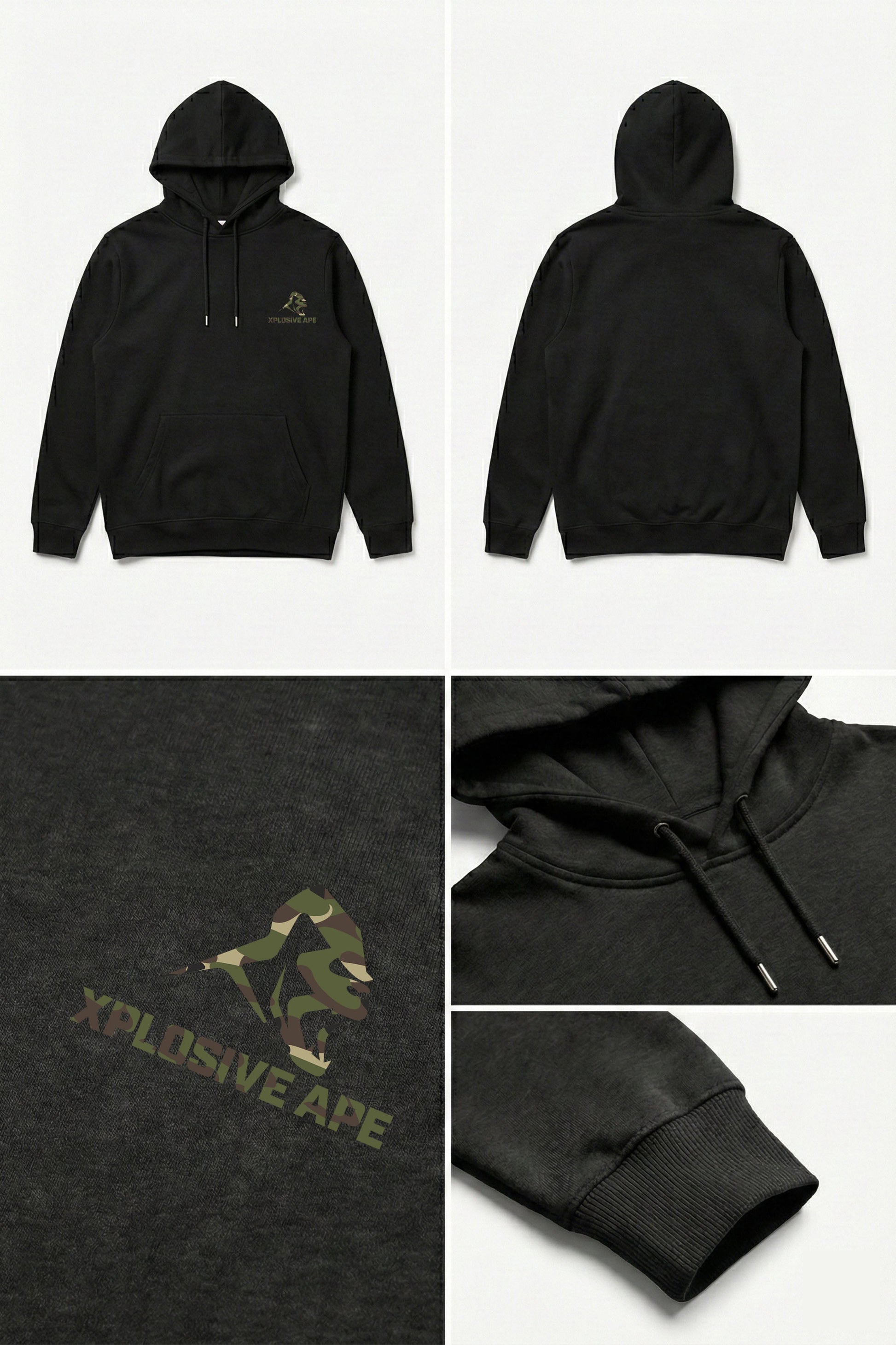 XAPE Essential Camo V2 String Hoodie - Black