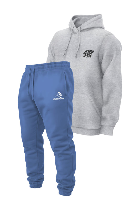 XAPE Ultimate Ape V2 String Hoodie & Prime Logo V2 Joggers Combo - Heather Grey/Sky