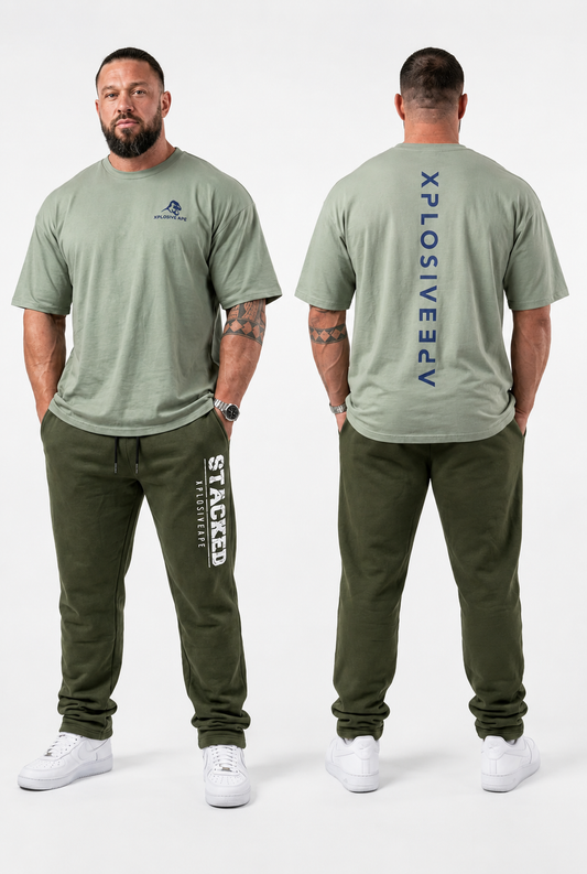 XAPE Futuristic Tee & Stacked Joggers Combo - Sage/Khaki