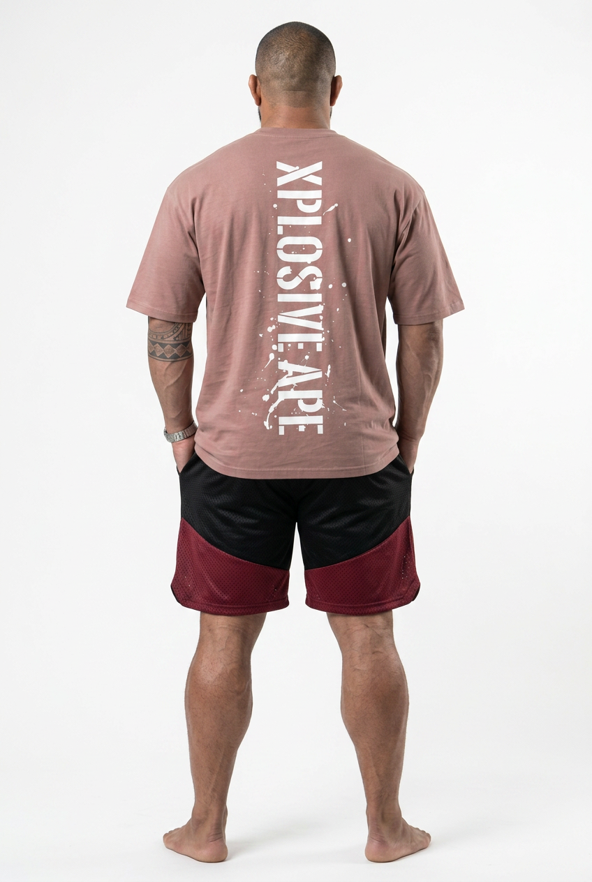 XAPE Smackdown OS Tee & Rogue Combat Shorts Combo - Dusty Pink/Red