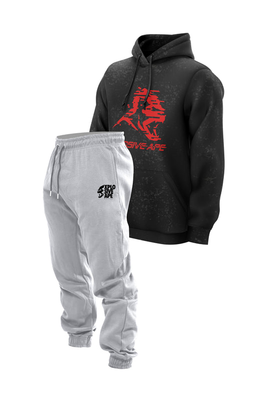 XAPE Glitch Acid Wash Hoodie & Ultimate Joggers Combo - Black/Grey