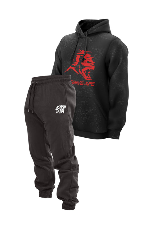 XAPE Glitch Acid Wash Hoodie & Ultimate Joggers Combo - Black/Charcoal