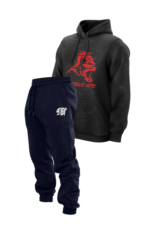 XAPE Glitch Acid Wash Hoodie & Ultimate Joggers Combo - Black/Navy