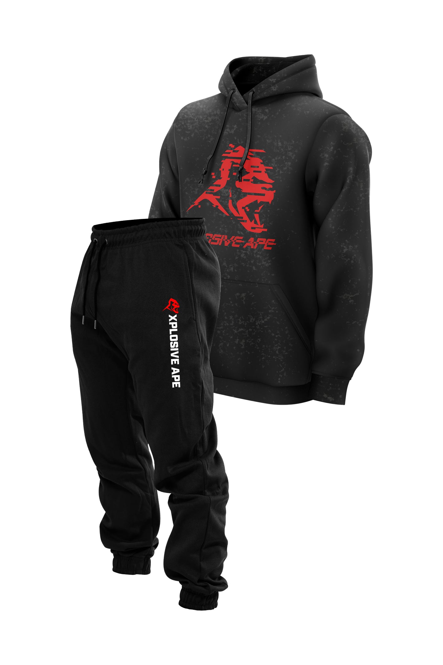 XAPE Glitch Acid Wash Hoodie & Originals Joggers Combo - Black