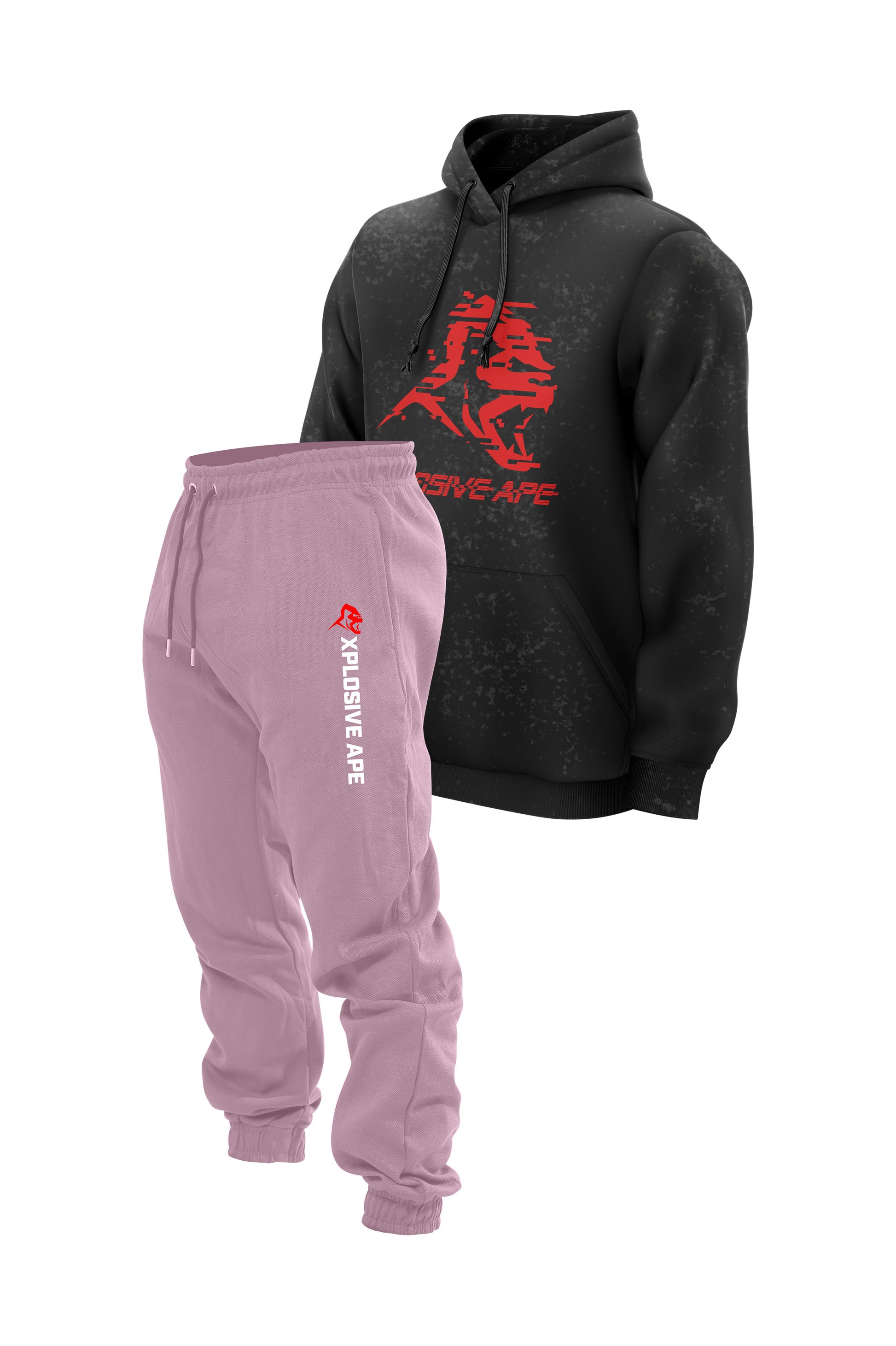 XAPE Glitch Acid Wash Hoodie & Originals Joggers Combo - Black/Pink