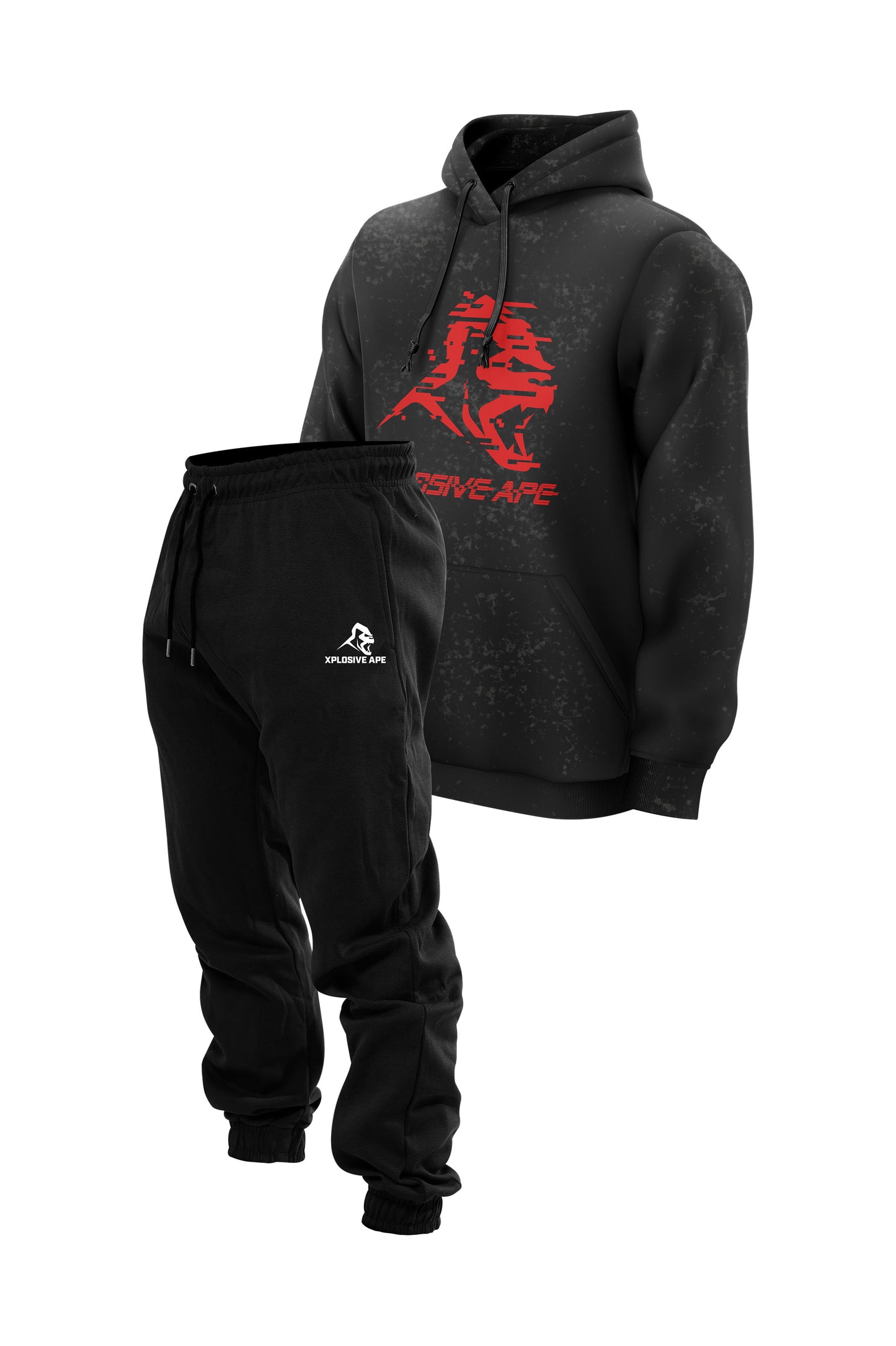 XAPE Glitch Acid Wash Hoodie & Supreme Joggers Combo - Black