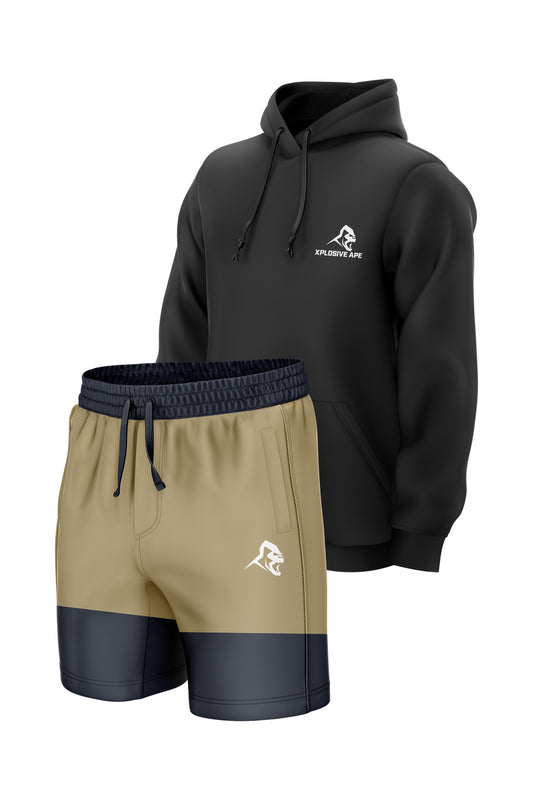 XAPE Essential Black Hoodie & Elite Khaki Shorts Bundle