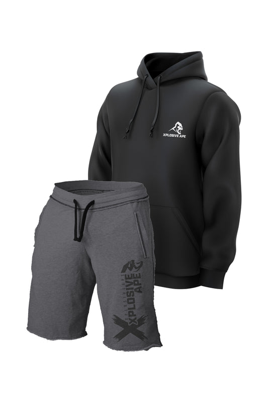 XAPE Essential Black Hoodie & Reinvent Dark Grey Shorts Bundle