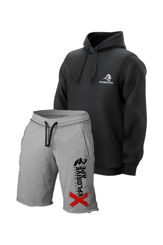 XAPE Essential Black Hoodie & Reinvent Grey Shorts Bundle