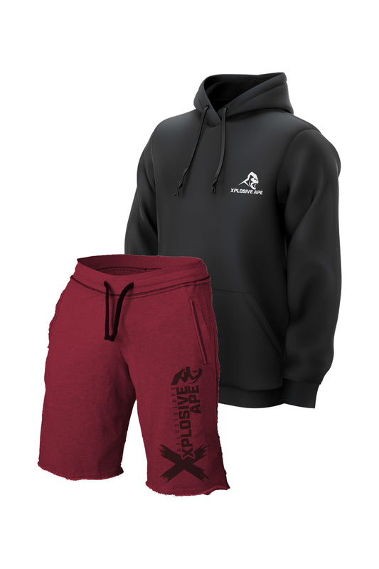 XAPE Essential Black Hoodie & Reinvent Burgundy Shorts Bundle