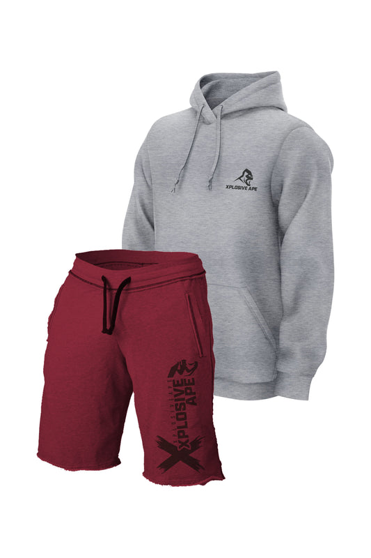 XAPE Essential Grey Hoodie & Reinvent Burgundy Shorts Bundle