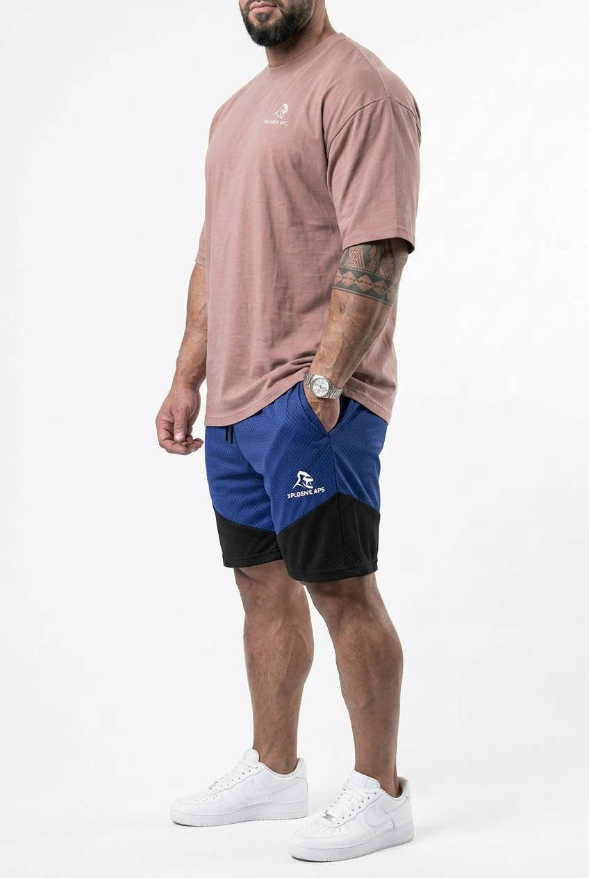 XAPE Smackdown OS Tee & Rogue Combat Shorts Combo - Dusty Pink/Blue