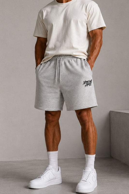 XAPE Brush Script Oversized Shorts - Ash Grey