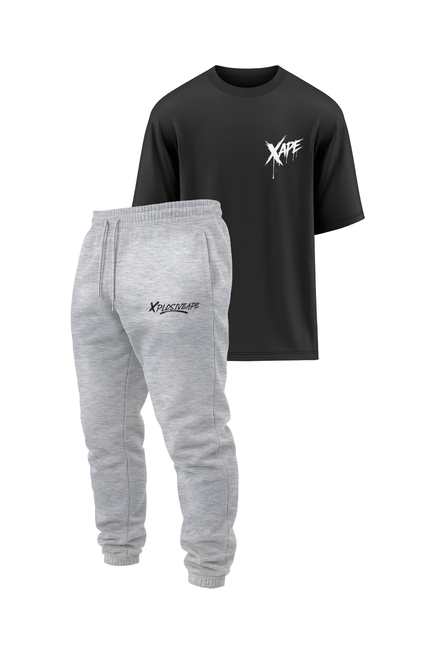 XAPE Raw Form Oversized Tee & Desolate Joggers Combo - Black/Sports Grey