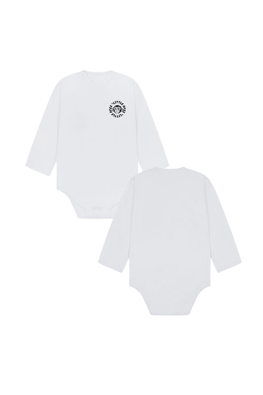 Little Apes Badge Logo Baby Long Sleeve Body Suit - White