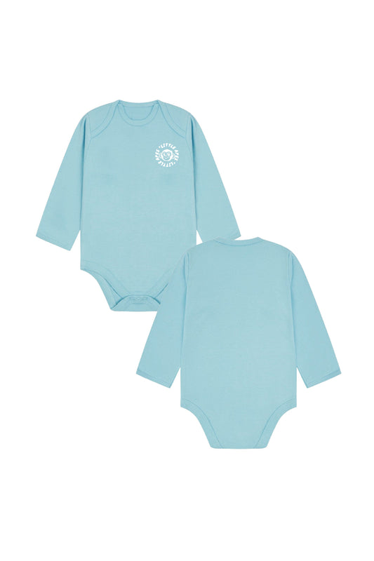 Little Apes Classic Badge Baby Long Sleeve Body Suit - Light Blue