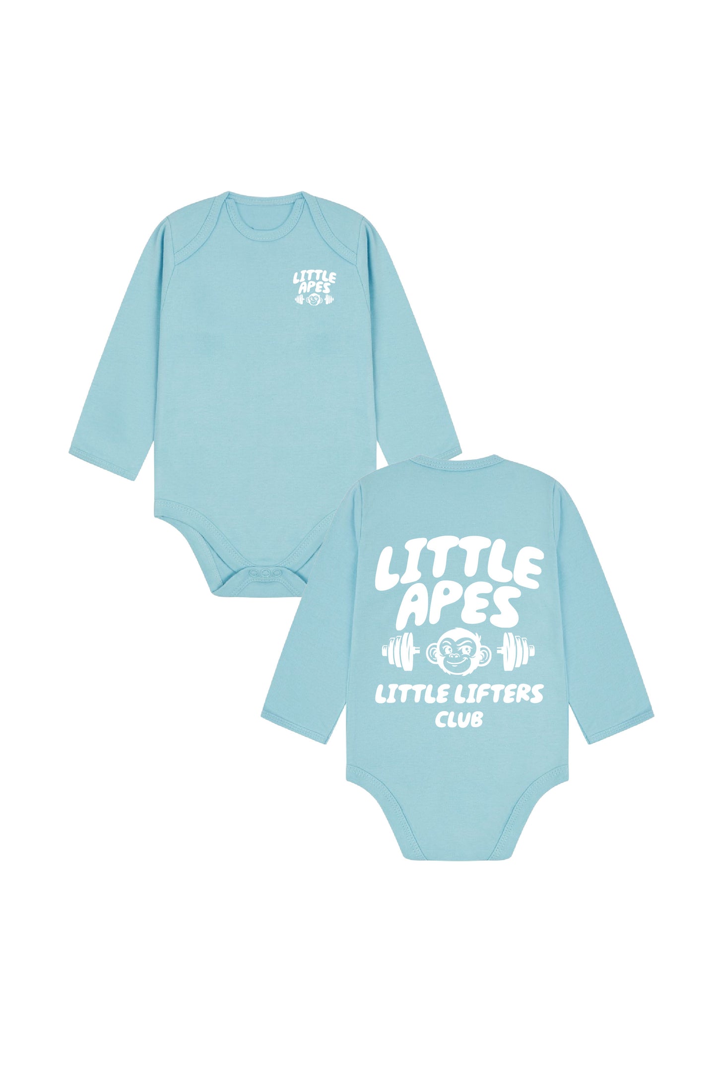 Little Apes Little Lifters Club Baby Long Sleeve Body Suit - Light Blue