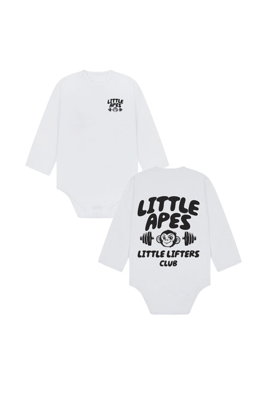 Little Apes Little Lifters Club Baby Long Sleeve Body Suit - White